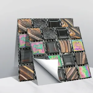 Detail de carreau de mosaique 3D autocollant, gros plan de sticker mural design