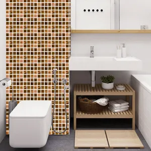 Detail de l'autocollant de carrelage mosaique 3D marron, etanche et adhesif pour mur.