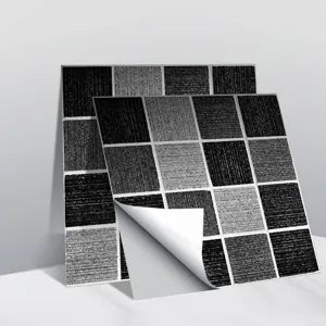 Sticker autocollant carrelage mosaique 3D noir gris impermeable mur et sol decoration