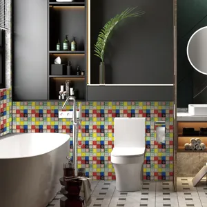 Vue détaillée de l'autocollant de carreaux de mosaïque 3D, décoration murale PVC.