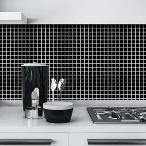 Adhesivo de pared de azulejos de cocina impermeable negro brillante mosaico salpicadero