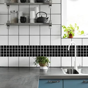 Adhesivos para azulejos de cocina mosaico negro impermeable anti-aceite decoracion mural