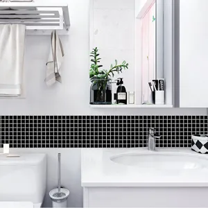 Adhesivos para azulejos de mosaico negro autoadhesivos impermeables para cocina baño detalle