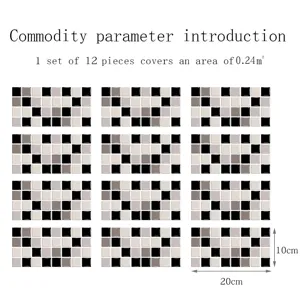 Adhesivos para azulejos de cristal autoadhesivos 12pcs decoración de pared impermeable negro gris blanco
