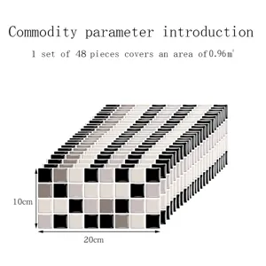 Pegatinas adhesivas de azulejos de cristal, pegatinas de pared de mosaico blanco y negro, 48pcs