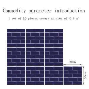 Λεπτομερής παρουσίαση για σκούρα μπλε αυτοκόλλητα πλακιδίων μωσαϊκού PVC, 30x30 cm.