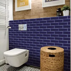 Αυτοκολλητα πλακιδιων PVC μπλε για ανακαινιση τοιχou μπανιου και αδιαβροχη διακοσμηση.