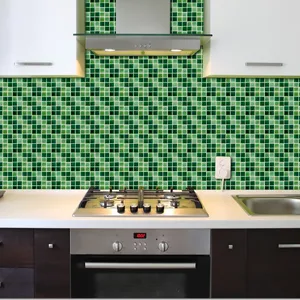 Πράσινο αυτοκόλλητο 3D ψηφιδωτό πλακάκι αδιάβροχη διακόσμηση τοίχου για κουζίνα και μπάνιο.