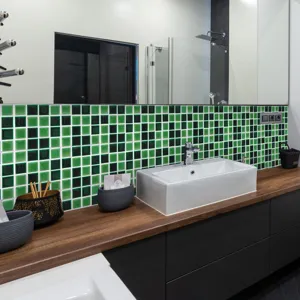 3D mosaiko aftokollito plataki prasino mavro pleigma diakosmisi toichoy kouzina mpanio