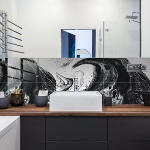 Black and white marble pattern tile sticker waterproof wall paper for bathroom decor