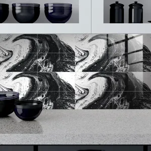 Black and white marble tile stickers waterproof thickened crystal film wall decoration home