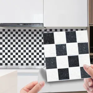Αυτοκόλλητο πλακιδίων μωσαϊκού 3D ασπρόμαυρο, γυαλιστερό αυτοκόλλητο για κουζίνα και μπάνιο.