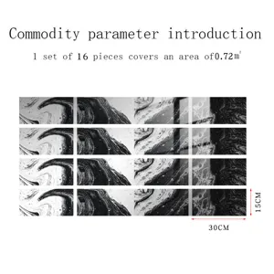 Marble texture tile stickers 16pcs set waterproof crystal film wall decor 30x15cm