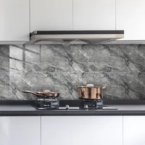 Marble pattern kitchen wall sticker, thickened crystal film waterproof tile wallpaper detail.