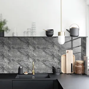 Grey marble texture wall sticker detail showing waterproof crystal film surface finish.