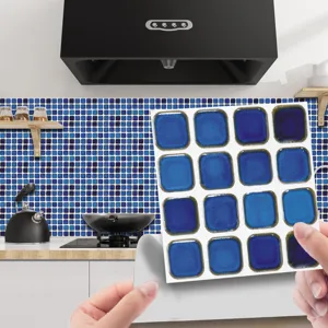 Adesivo mosaic 3D gia tin kouzina, diakosmisi toichou autokollito adiavrocho mple motivo