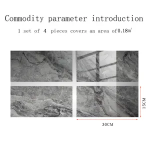 Marble pattern tile stickers waterproof wall paper crystal film home decor 4pcs set 30x15cm
