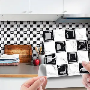 3D black white marble mosaic tile sticker waterproof self-adhesive wall paper decor 1pc