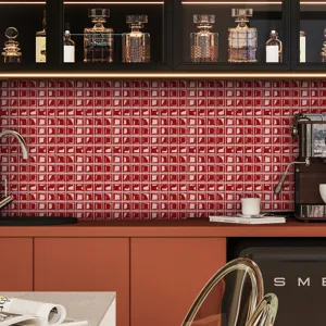 3D red square mosaic tile stickers self-adhesive DIY waterproof PVC kitchen wall decor