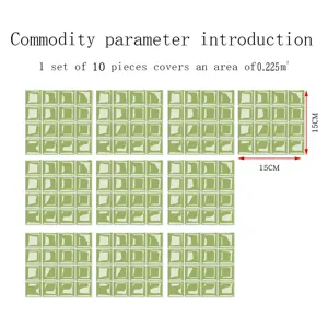 3D mosaic tile sticker detail, green self-adhesive PVC wall decor, 10 pieces set 0.225 sqm.