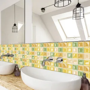 3D self-adhesive mosaic tile stickers waterproof PVC wall decor for kitchen and bathroom.
