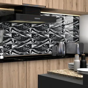 Adhesivo de azulejo con textura de marmol blanco y negro impermeable cocina decor top