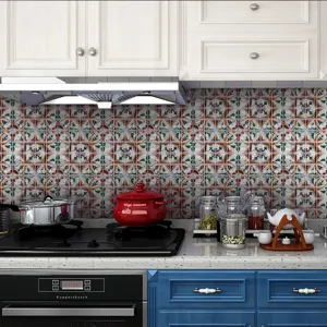 Self-adhesive 3D mosaic tile sticker for kitchen wall decor, DIY peel and stick backsplash.