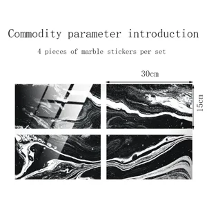 Pegatinas de azulejos con textura de mármol en blanco y negro, película de cristal, set de 4.