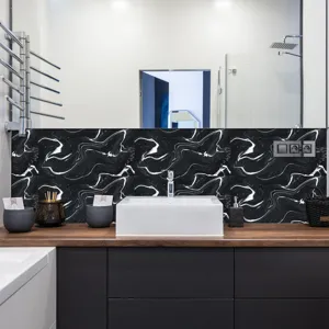 Adesivo per piastrelle marmo nero carta da parati impermeabile per decorare il bagno moderno.