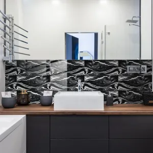 Adhesivo de azulejos de mármol negro y blanco papel pintado impermeable para decoración de baño.