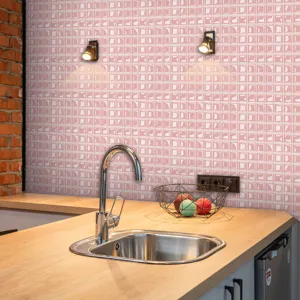 3D pink mosaic tile sticker self-adhesive waterproof PVC wall decor for kitchen and bathroom