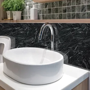 Adesivo murale impermeabile con texture marmo nero per decorazione bagno cucina casa