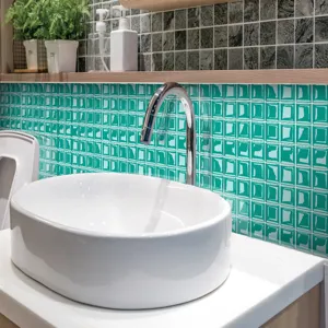 3D Green Mosaic Tile Sticker Self-Adhesive PVC Wall Paper Kitchen Bathroom Decor