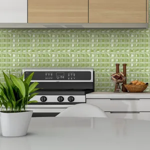 Green 3D mosaic tile stickers peel and stick waterproof self adhesive wall decor for kitchen home