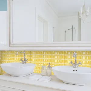 Details of the 3D mosaic tile sticker showing bathroom wall decoration effect clearly.