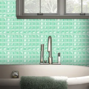 3D mosaic tile sticker self-adhesive PVC wall sticker green kitchen bathroom decor detail view