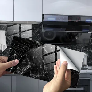 Black Marble PVC Wall Sticker Waterproof Self Adhesive Tile Sticker Removable Home Decor Wall Paper