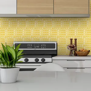 Yellow 3D mosaic tile stickers self-adhesive waterproof PVC wall paper for kitchen backsplash.