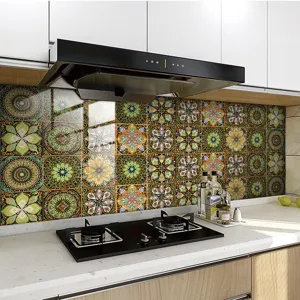 Adhesivo de azulejos mandala cocina autoadhesivo impermeable papel tapiz cristal