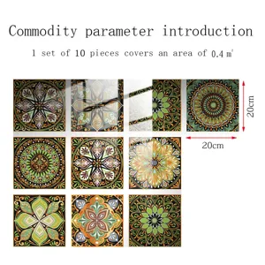 Vista detallada pegatinas de azulejos mandala, pelicula de cristal adhesiva, 20x20cm, 10 pz