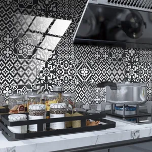 Adesivo per piastrelle vintage nero e bianco impermeabile per decorazione cucina