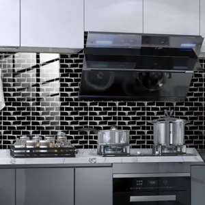 Adesivo per piastrelle a mosaico nere per cucina, pellicola lucida in cristallo PVC.
