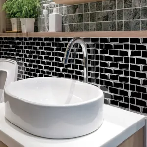 Adesivi per piastrelle in cristallo nero PVC impermeabile mosaico parete casa.