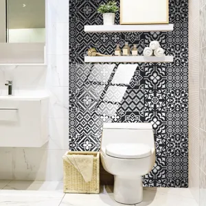 Adesivo per piastrelle retrò bianco e nero impermeabile adesivo decorazione murale dettaglio.