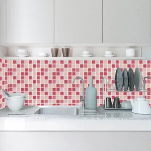 Autocollants de carreaux de cuisine en mosaïque rose étanches décoration murale