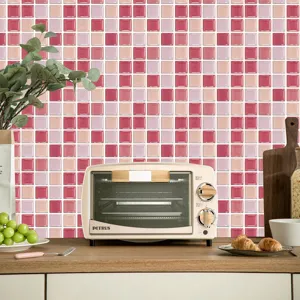 Sticker carrelage mosaïque rose cristal pour rénovation cuisine, décoration murale adhésive.