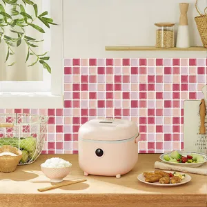 Autocollants de carrelage mosaique rose adhesifs deco mur cuisine etanche peler