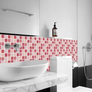 Autocollants de carrelage en mosaique rose papier peint impermeable pour cuisine et salle de bain