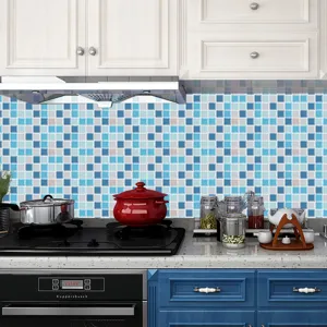 Cocina adhesivo mosaico azulejos pegatinas azul impermeable a prueba de aceite 1pz