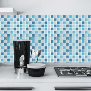 Autocollant de carrelage en cristal mosaïque bleu et blanc, étanche cuisine mur décor.